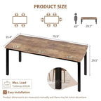 Table à manger 6-8 personnes, Table à bord irrégulier de style rustique vague avec plateau épais en MDF et cadre en métal, Imperméable et résistante aux rayures
