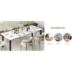 Table à manger 6-8 personnes, Table à bord irrégulier de style rustique vague avec plateau épais en MDF et cadre en métal, Imperméable et résistante aux rayures