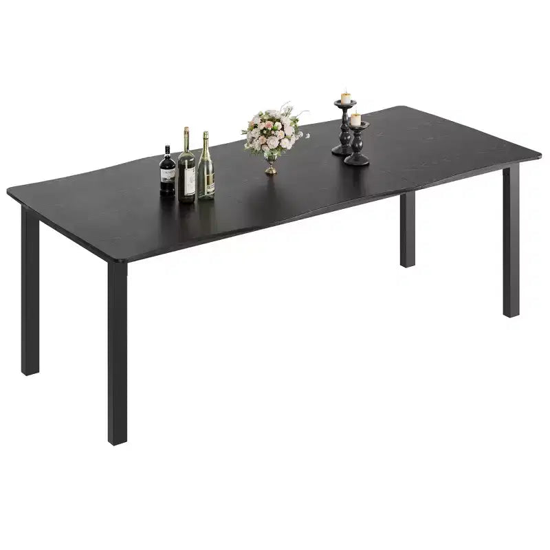 Table à manger 6-8 personnes, Table à bord irrégulier de style rustique vague avec plateau épais en MDF et cadre en métal, Imperméable et résistante aux rayures