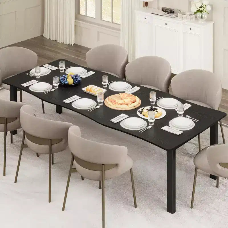 Dining Table for 6-8 People, Rustic Wave Irregular Edge Table with Thick MDF Top & Metal Frame, Waterproof Scratch-Resistant