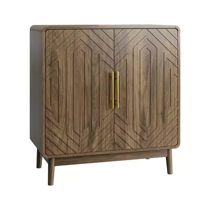 Buffet bas avec 2 portes sculptées – Noyer, étagère réglable