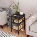 ACOINEL Side Table with Charging Station, 3-Tier Small End Table with Adjustable Shelf/USB/Type-C, Black Nightstand