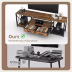 Meuble TV avec tiroirs en tissu, meuble de divertissement avec étagères de rangement ouvertes, table console TV, pour salon, chambre, bureau