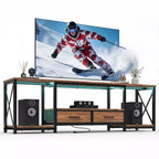 Meuble TV avec tiroirs en tissu, meuble de divertissement avec étagères de rangement ouvertes, table console TV, pour salon, chambre, bureau