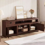 Meuble TV de ferme, meuble de divertissement avec 2 tiroirs, 2 armoires et 2 espaces de rangement ouverts, pour salon, chambre à coucher