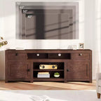 Meuble TV de ferme, meuble de divertissement avec 2 tiroirs, 2 armoires et 2 espaces de rangement ouverts, pour salon, chambre à coucher