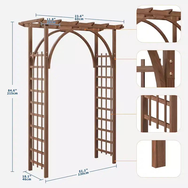 Trellis de jardin en bois robuste 85 – Arche de pergola extérieure pour plantes grimpantes, mariage/patio/pelouse/arrière-cour, assemblage facile
