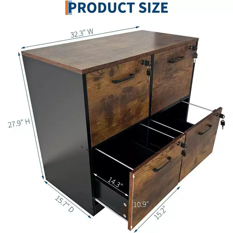 Meuble Classeur en Bois Verrouillable à 4 Tiroirs, Boîte de Classement en Bois pour Bureau à Domicile, Meuble de Rangement Vertical pour Documents au Format A4/Lettre