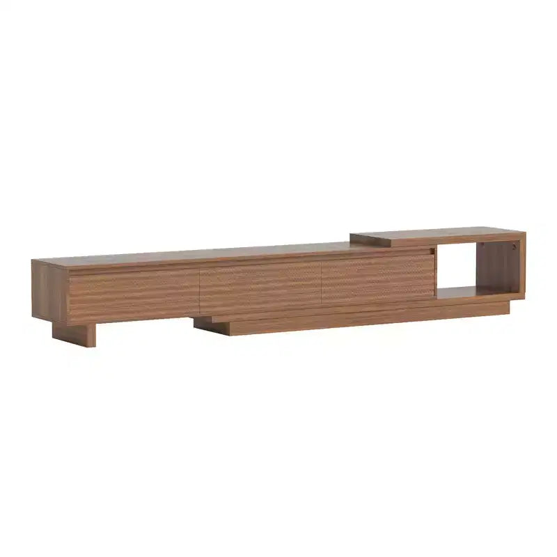 Meuble TV extensible de 78,74 à 102,3 po avec 3 tiroirs et façade texturée