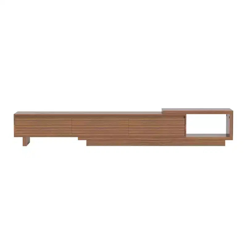 Meuble TV extensible de 78,74 à 102,3 po avec 3 tiroirs et façade texturée