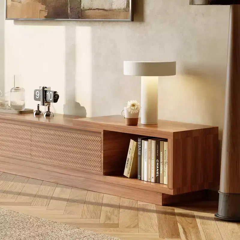 Meuble TV extensible de 78,74 à 102,3 po avec 3 tiroirs et façade texturée