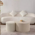 Round Wood Coffee Table with Handcrafted Relief Design for Small Spaces, No Assembly Required