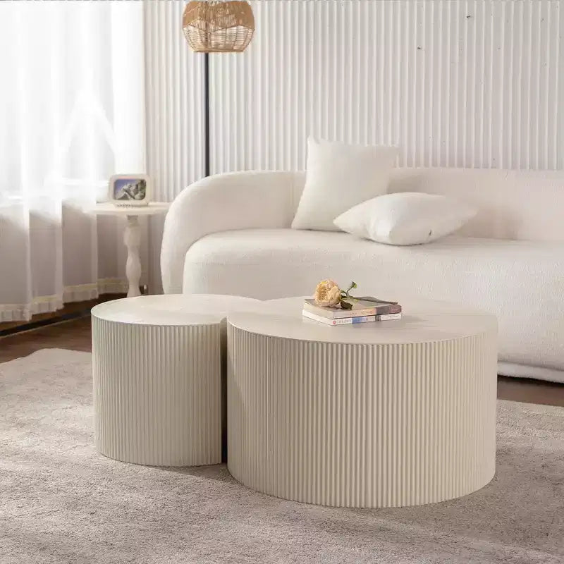 Table basse ronde en bois avec motif en relief fait à la main pour petits espaces, aucun assemblage requis