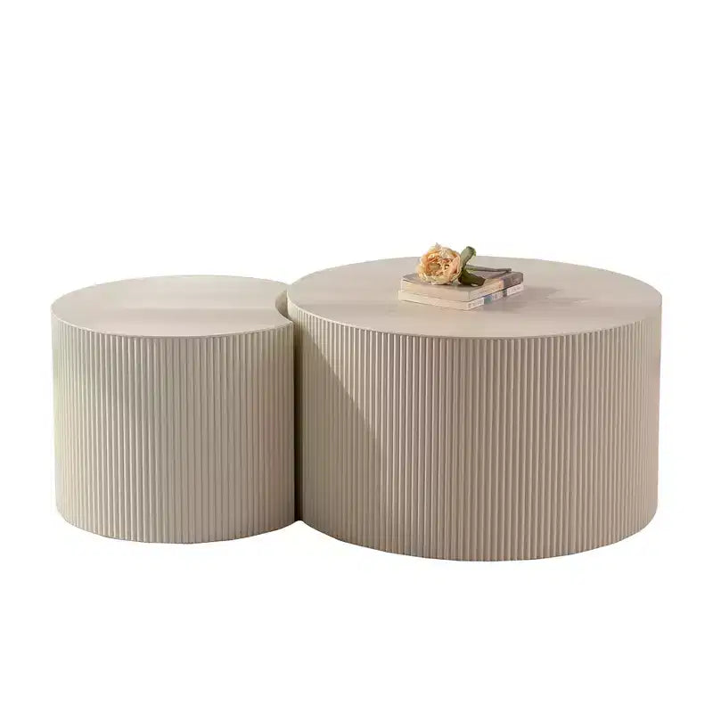 Table basse ronde en bois avec motif en relief fait à la main pour petits espaces, aucun assemblage requis