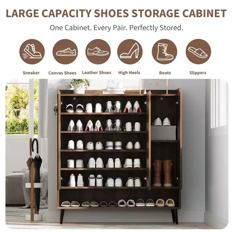 Meuble à chaussures, grande étagère à chaussures pour 30 paires avec 3 portes et étagères réglables pour entrée