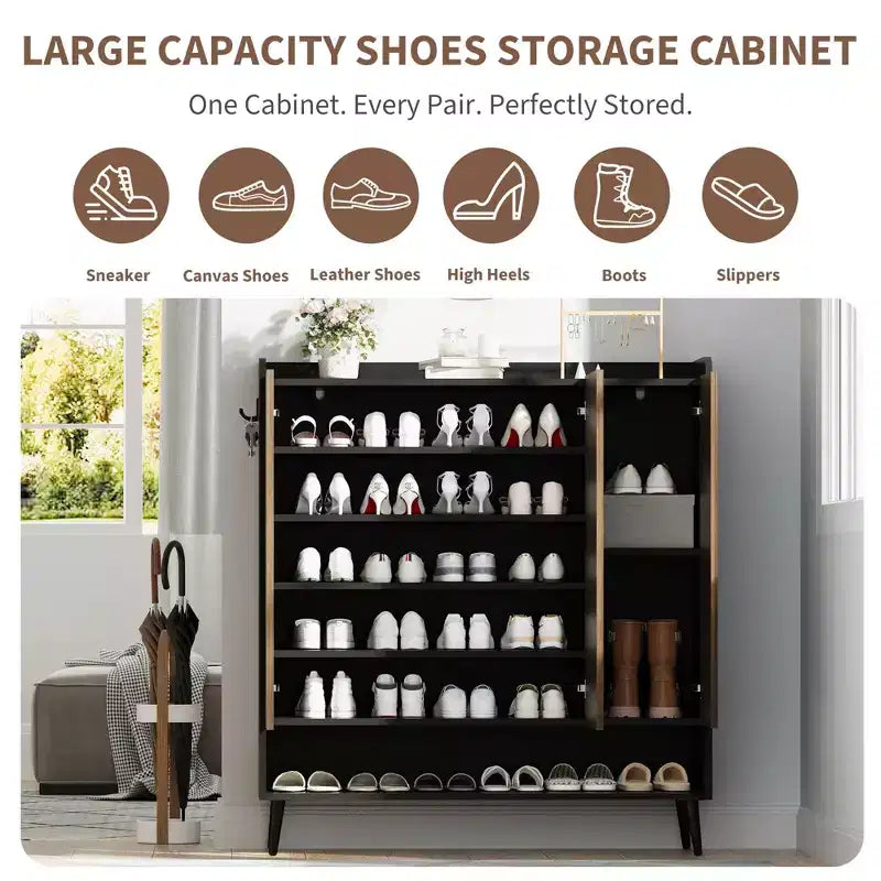 Meuble à chaussures, grande étagère à chaussures pour 30 paires avec 3 portes et étagères réglables pour entrée