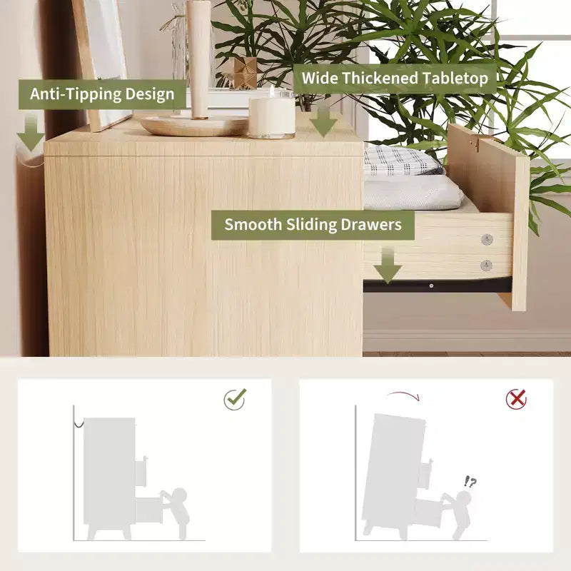 Commode à 3 tiroirs, 81 cm de haut, style moderne du milieu du siècle, tiroirs cannelés motif vague, table de chevet en bois pour chambre à coucher ou salon
