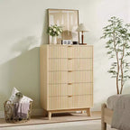 Commode à 3 tiroirs, 81 cm de haut, style moderne du milieu du siècle, tiroirs cannelés motif vague, table de chevet en bois pour chambre à coucher ou salon