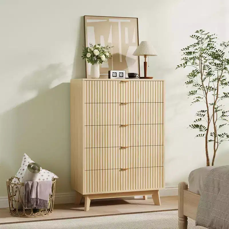 Commode à 3 tiroirs, 81 cm de haut, style moderne du milieu du siècle, tiroirs cannelés motif vague, table de chevet en bois pour chambre à coucher ou salon