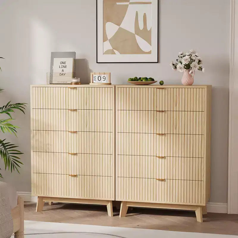 Commode à 3 tiroirs, 81 cm de haut, style moderne du milieu du siècle, tiroirs cannelés motif vague, table de chevet en bois pour chambre à coucher ou salon