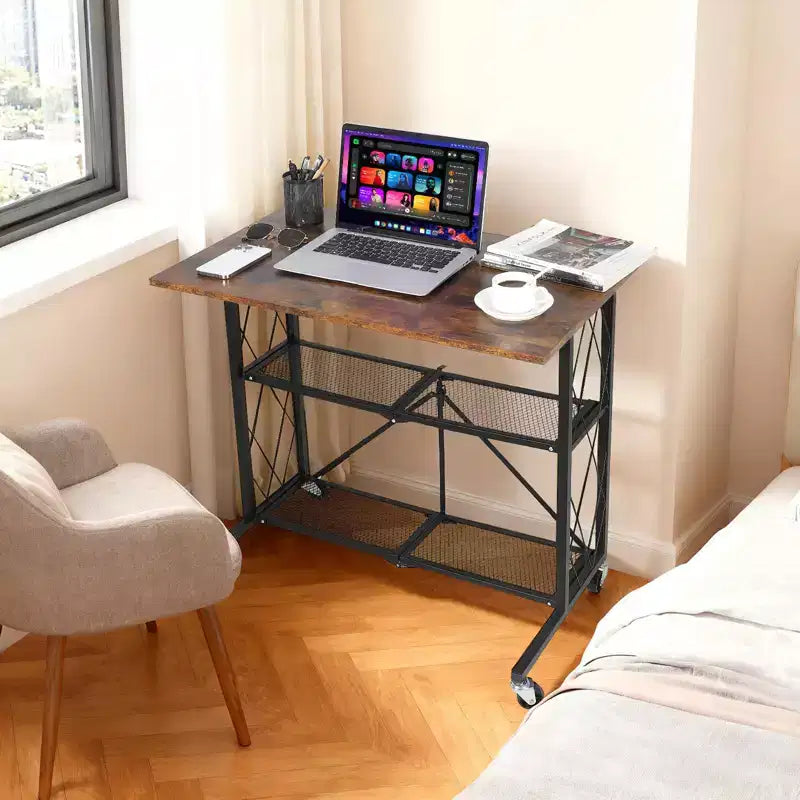 Bureau pliable à 3 niveaux de 3,8 cm avec roulettes - Étagère métallique grande capacité, organisateur sans assemblage pour bureau, cuisine, salon, balcon