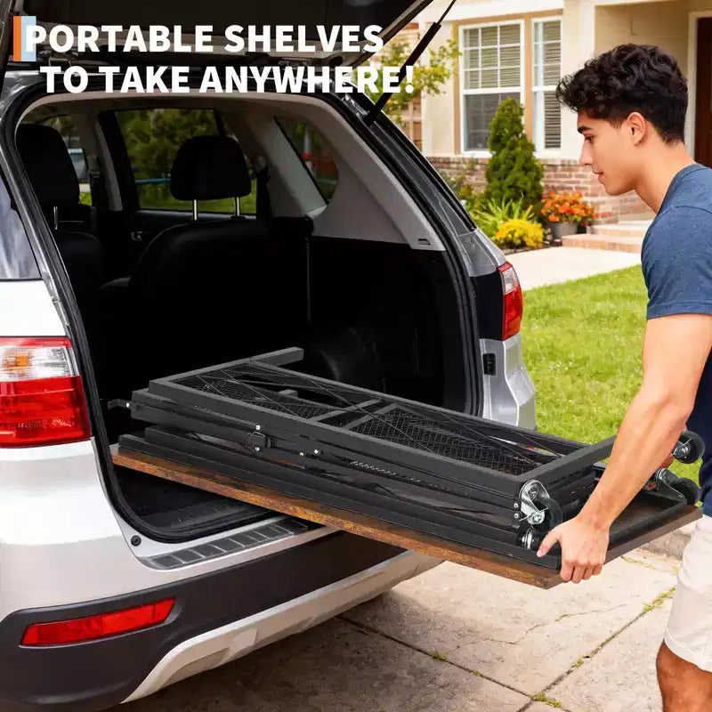 Bureau pliable à 3 niveaux de 3,8 cm avec roulettes - Étagère métallique grande capacité, organisateur sans assemblage pour bureau, cuisine, salon, balcon