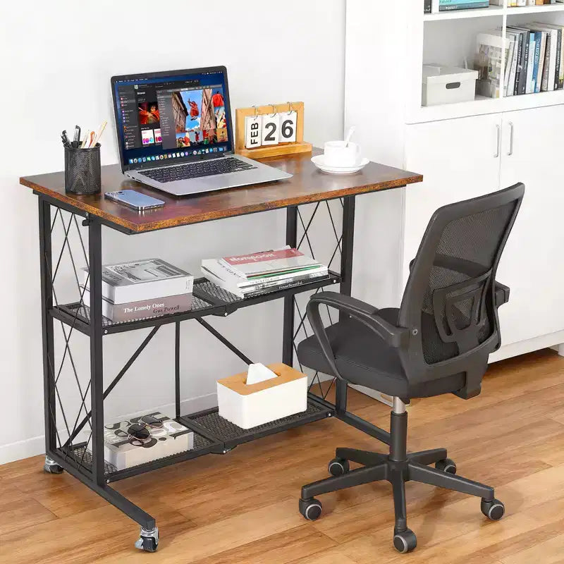 Bureau pliable à 3 niveaux de 3,8 cm avec roulettes - Étagère métallique grande capacité, organisateur sans assemblage pour bureau, cuisine, salon, balcon