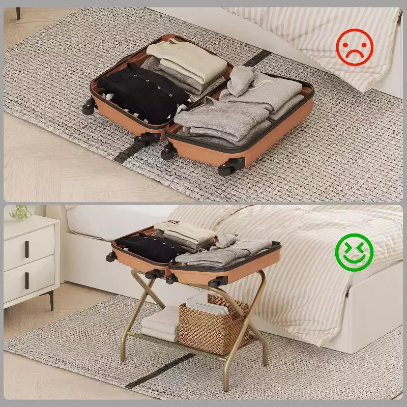 Porte-bagages pliant pour chambre d'amis avec étagère à chaussures – Capacité de 50 kg