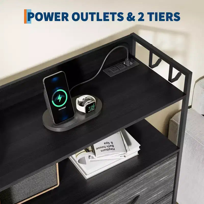 Commode de chambre, commode de rangement en tissu à 11 tiroirs avec station de charge et lumières