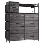 Commode de chambre, commode de rangement en tissu à 11 tiroirs avec station de charge et lumières