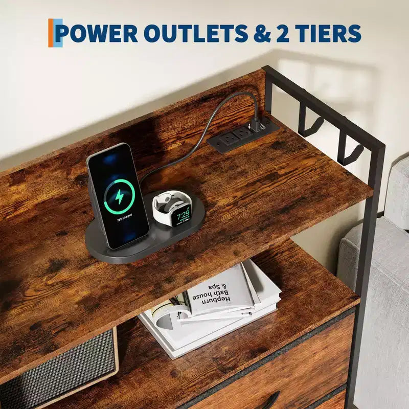 Commode de chambre, commode de rangement en tissu à 11 tiroirs avec station de charge et lumières