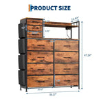 Commode de chambre, commode de rangement en tissu à 11 tiroirs avec station de charge et lumières