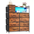 Dresser for Bedroom, 11-Drawer Fabric Storage Dresser with Charging Station & Lights