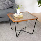Table basse carrée moderne 58 cm – Plateau en verre trempé et motif ajouré géométrique