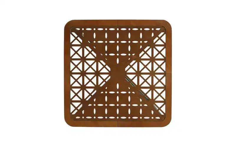 Table basse carrée moderne 58 cm – Plateau en verre trempé et motif ajouré géométrique