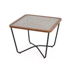 Table basse carrée moderne 58 cm – Plateau en verre trempé et motif ajouré géométrique