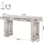 Console rustique de 160 cm – Table d'appoint rectangulaire en bois blanc vieilli
