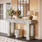 Console rustique de 160 cm – Table d'appoint rectangulaire en bois blanc vieilli