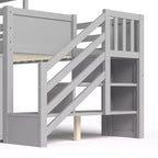 Lit mezzanine jumeau de style maison avec toboggan, 3 tiroirs et bureau rétractable
