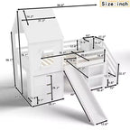 Lit mezzanine jumeau de style maison avec toboggan, 3 tiroirs et bureau rétractable