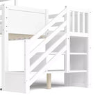 Lit mezzanine jumeau de style maison avec toboggan, 3 tiroirs et bureau rétractable