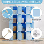 Meuble à chaussures modulaire peu encombrant, 12 cubes empilables avec portes, Organisateur de chaussures portable à 4 niveaux, Pour Chambre, Salon