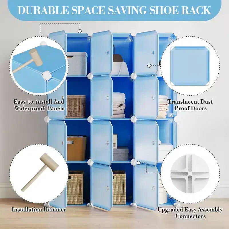 Meuble à chaussures modulaire peu encombrant, 12 cubes empilables avec portes, Organisateur de chaussures portable à 4 niveaux, Pour Chambre, Salon