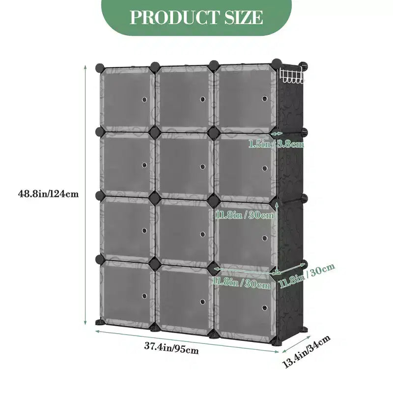 Meuble à chaussures modulaire peu encombrant, 12 cubes empilables avec portes, Organisateur de chaussures portable à 4 niveaux, Pour Chambre, Salon