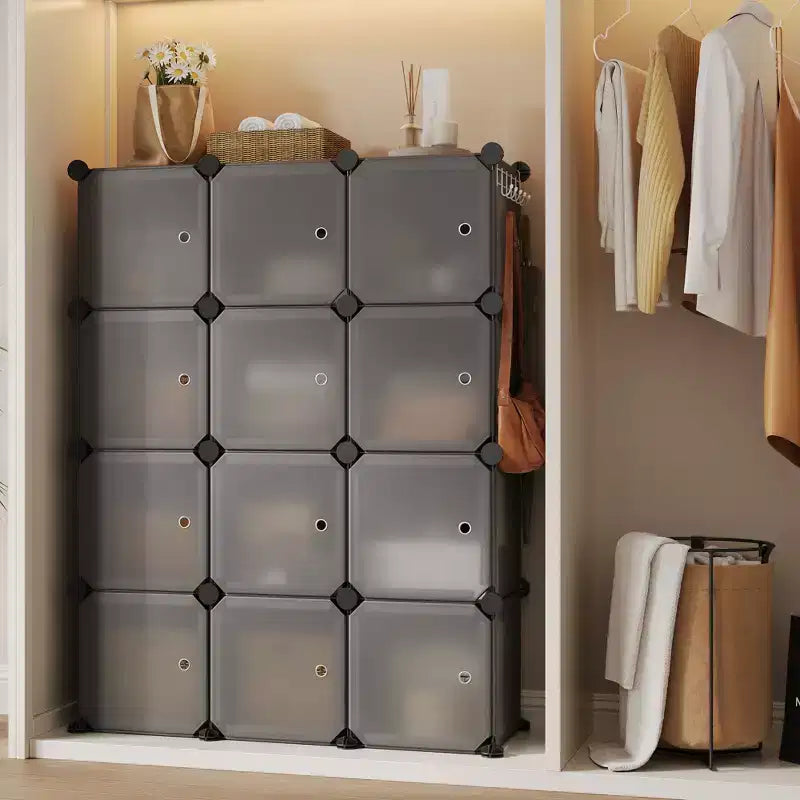 Meuble à chaussures modulaire peu encombrant, 12 cubes empilables avec portes, Organisateur de chaussures portable à 4 niveaux, Pour Chambre, Salon