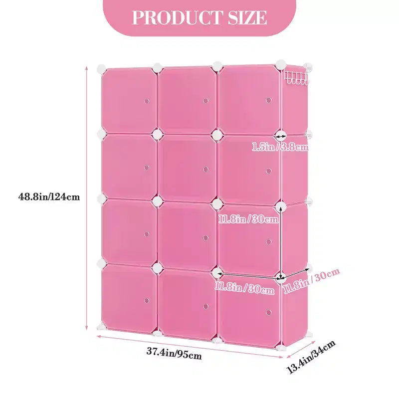 Meuble à chaussures modulaire peu encombrant, 12 cubes empilables avec portes, Organisateur de chaussures portable à 4 niveaux, Pour Chambre, Salon