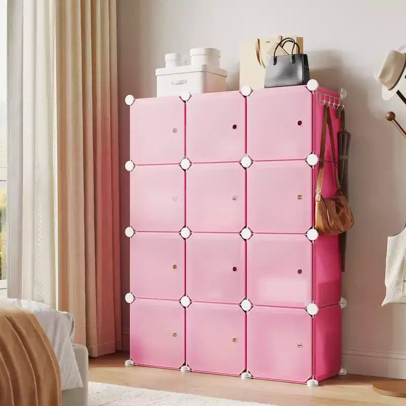 Meuble à chaussures modulaire peu encombrant, 12 cubes empilables avec portes, Organisateur de chaussures portable à 4 niveaux, Pour Chambre, Salon