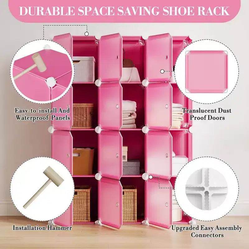Meuble à chaussures modulaire peu encombrant, 12 cubes empilables avec portes, Organisateur de chaussures portable à 4 niveaux, Pour Chambre, Salon