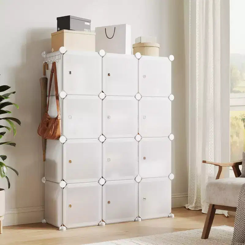 Meuble à chaussures modulaire peu encombrant, 12 cubes empilables avec portes, Organisateur de chaussures portable à 4 niveaux, Pour Chambre, Salon