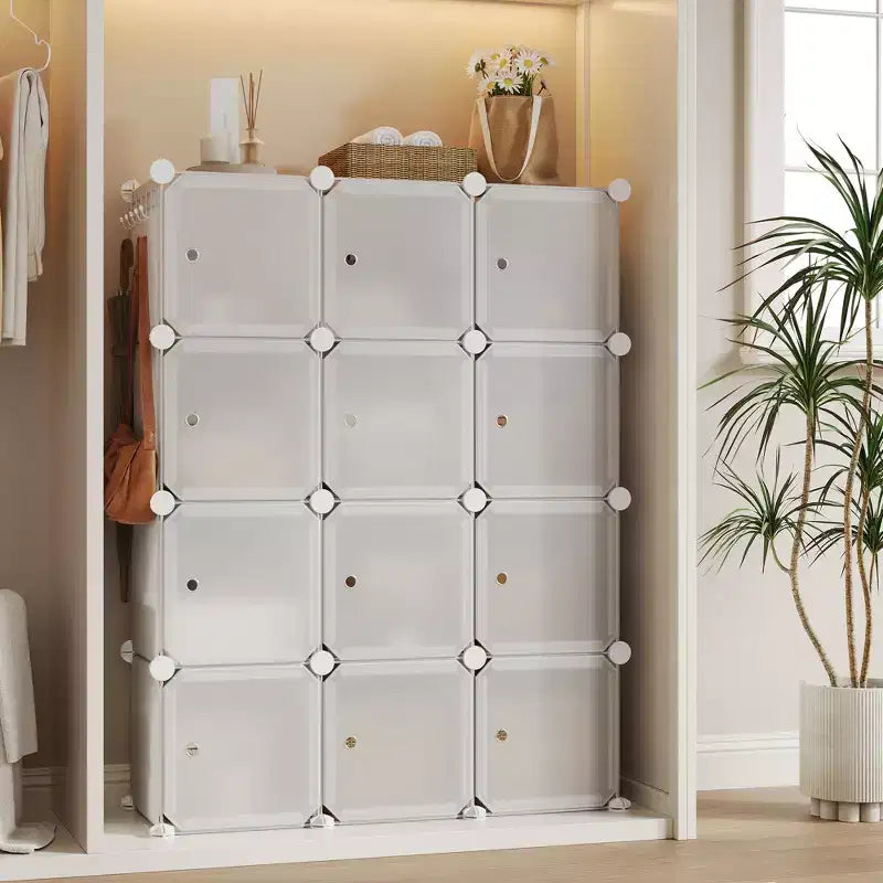 Meuble à chaussures modulaire peu encombrant, 12 cubes empilables avec portes, Organisateur de chaussures portable à 4 niveaux, Pour Chambre, Salon